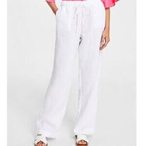 Charter Club Women's 100% White Linen Drawstring Pants Size XL